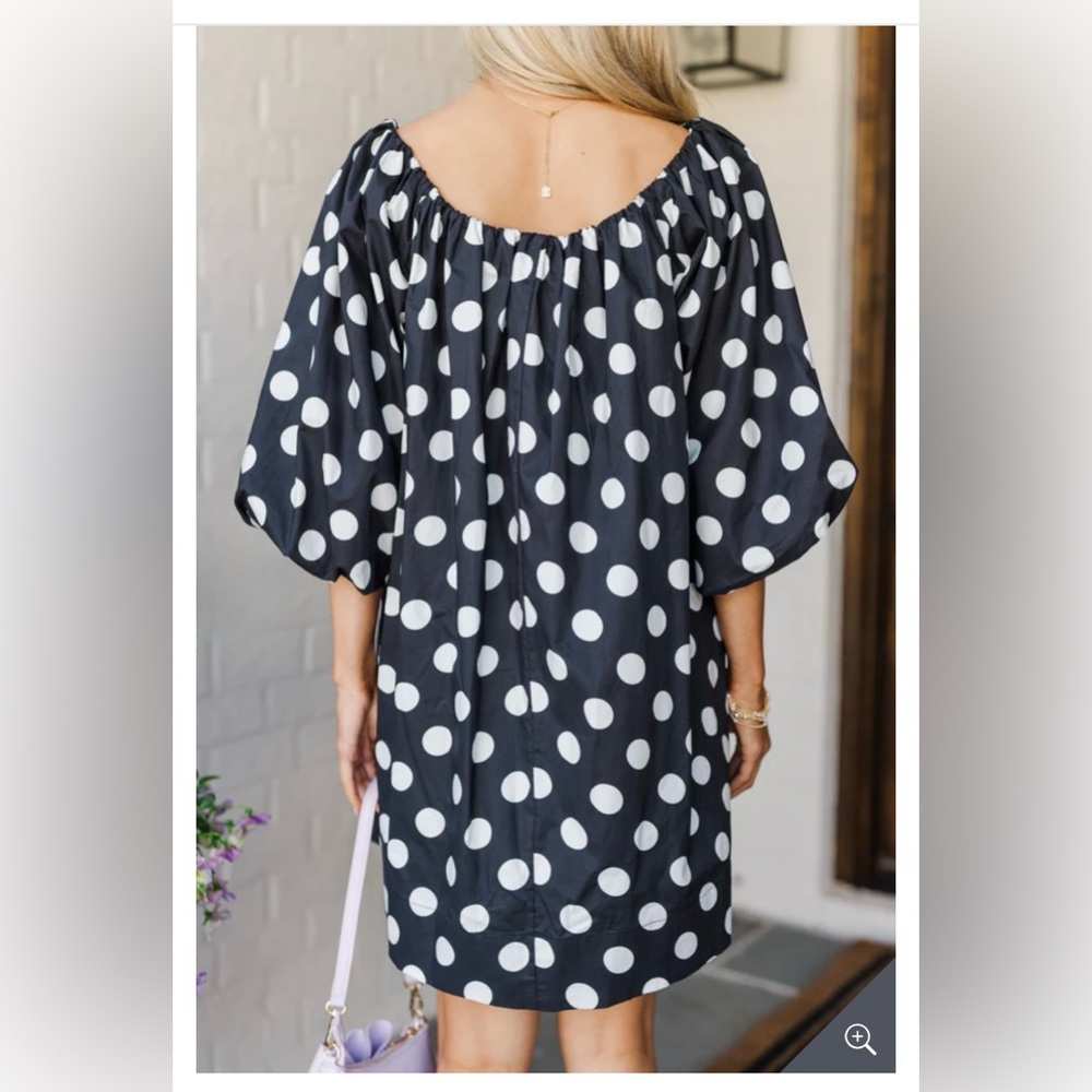 Black & White Giant Polka Dot Swing Dress | Large | Bubble Sleeves | NWT - Picture 8 of 10